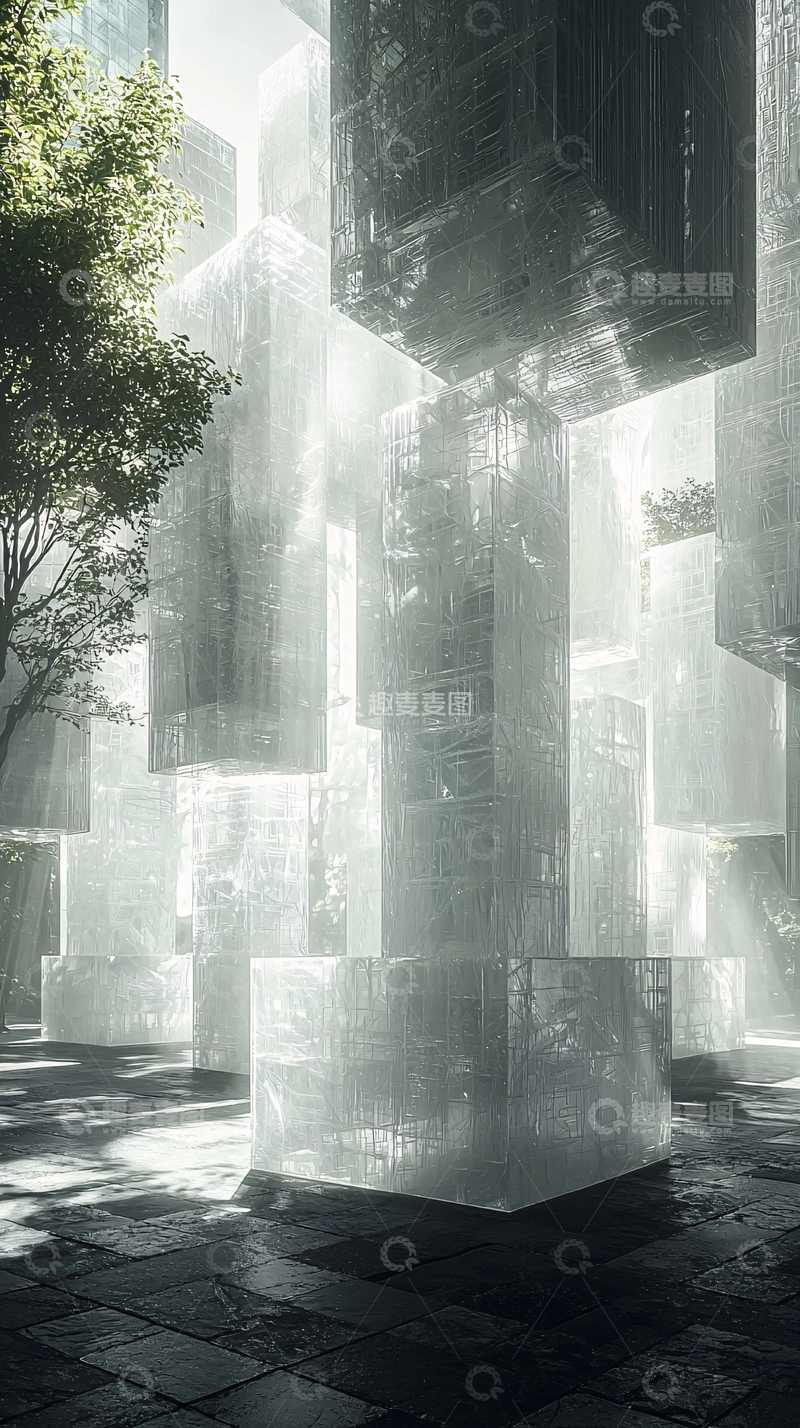 高清大图下载【趣麦麦图】悬浮的透明立方体