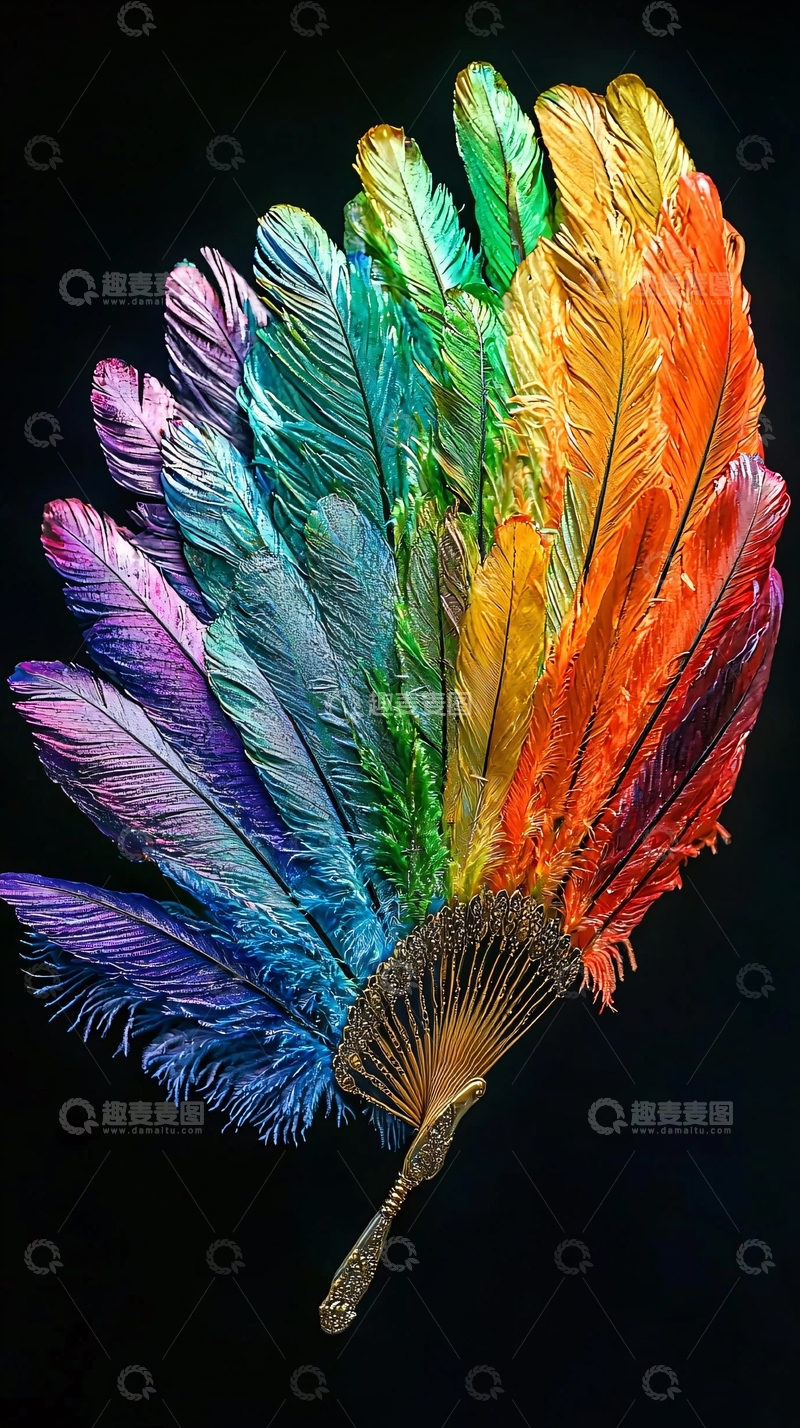 高清大图下载【趣麦麦图】彩色羽毛扇子