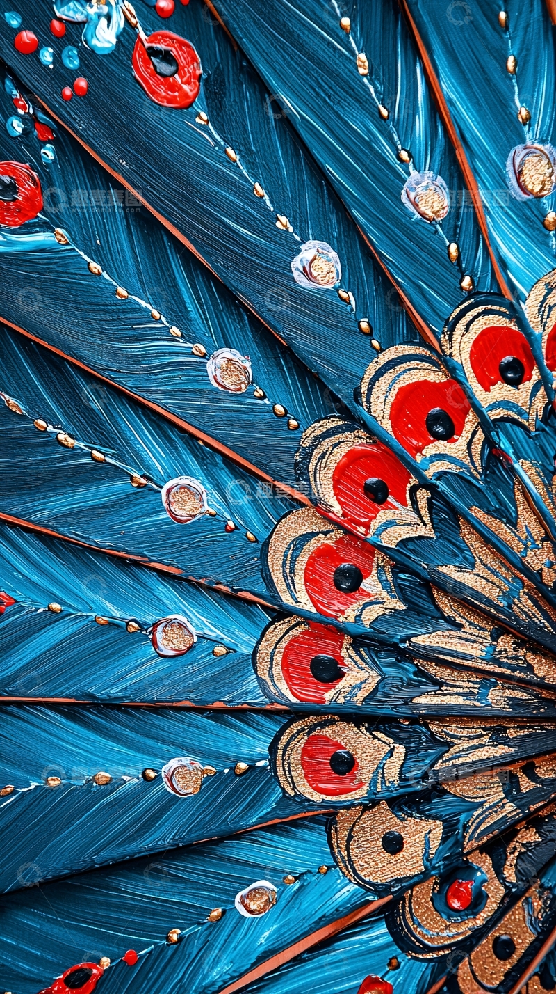 高清大图下载【趣麦麦图】蓝色孔雀羽毛扇子