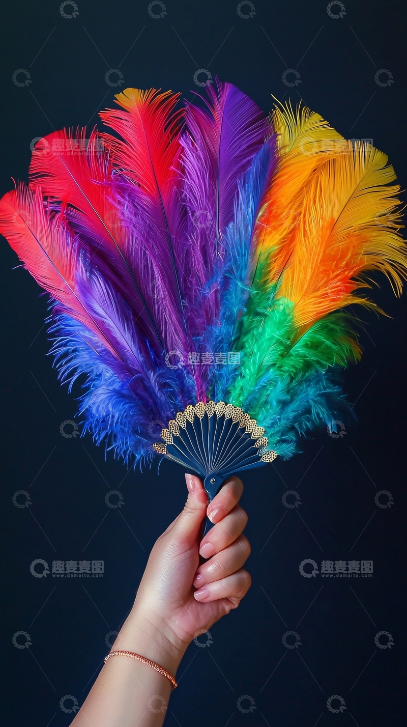 高清大图下载【趣麦麦图】彩色羽毛扇子