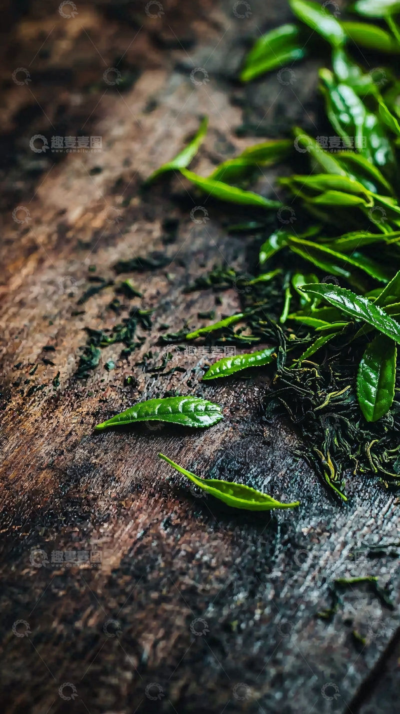 高清大图下载【趣麦麦图】绿茶叶木质背景