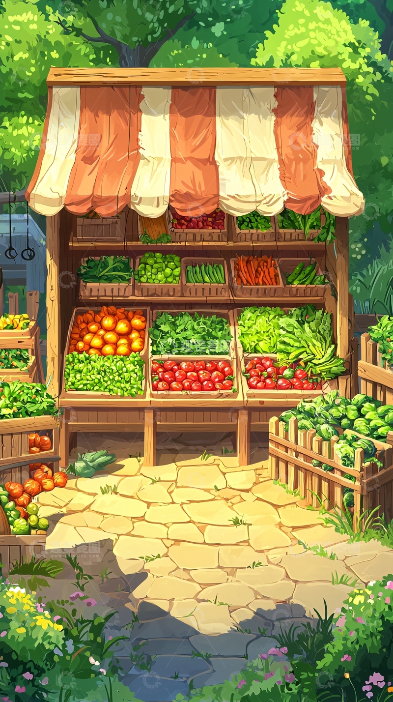 高清大图下载【趣麦麦图】田园风格蔬果摊位