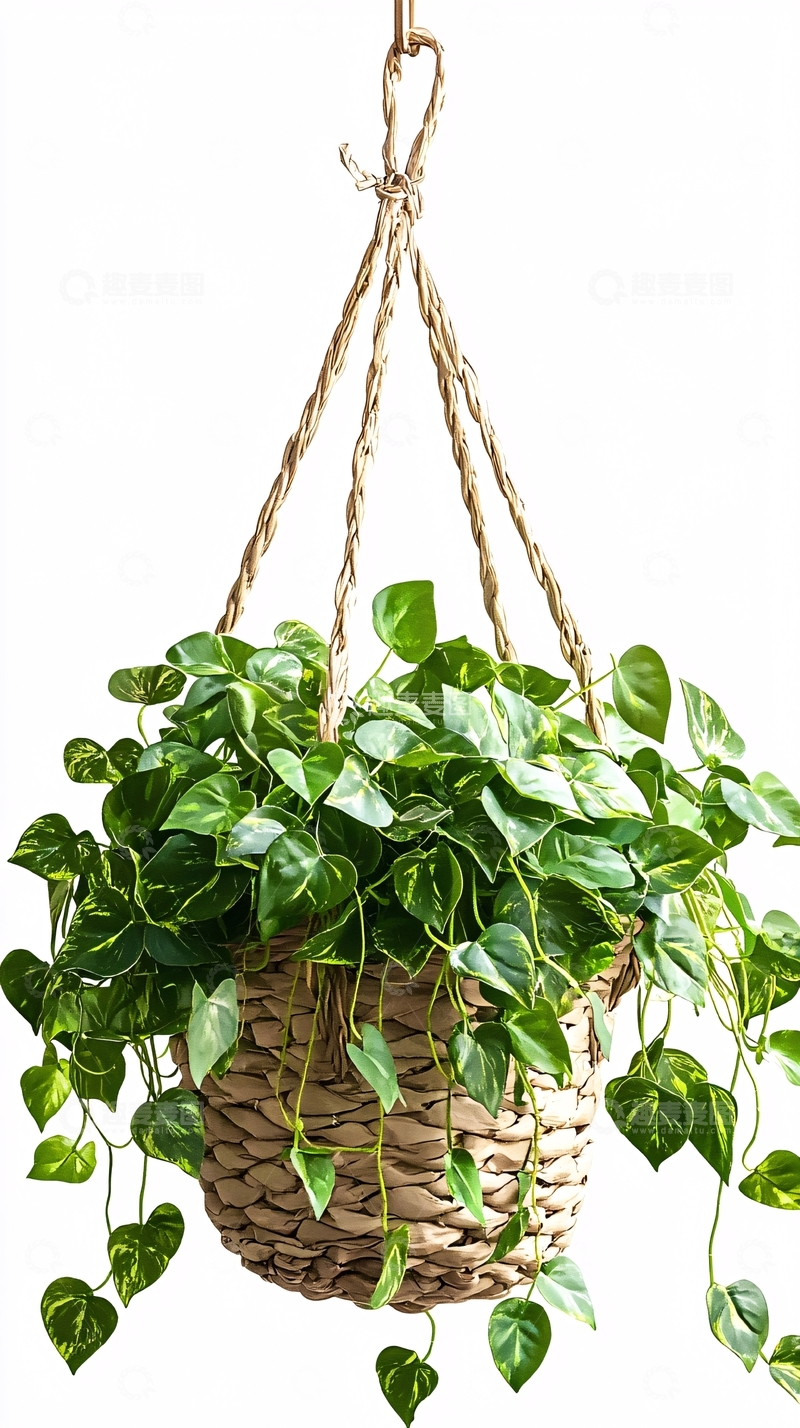 高清大图下载【趣麦麦图】悬挂式藤编花盆