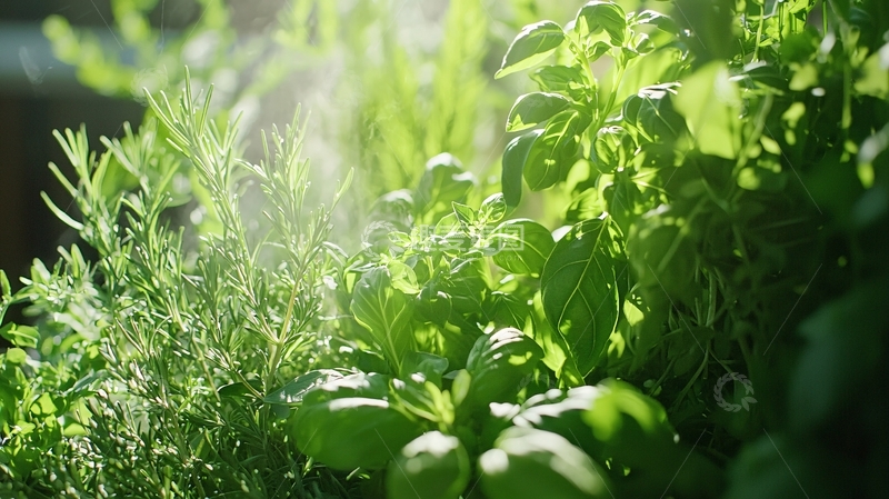 高清大图下载【趣麦麦图】阳光下茂密的香草植物