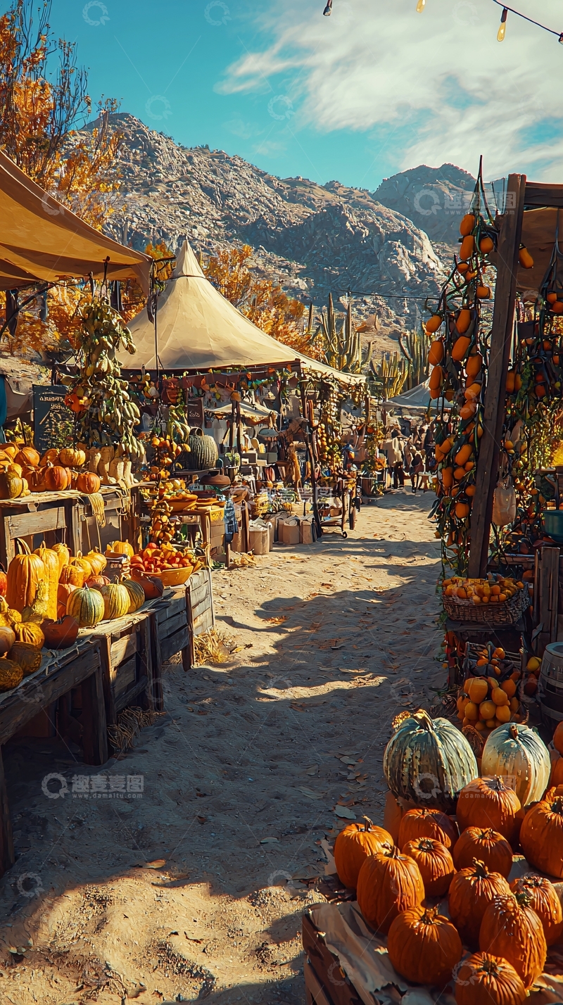 高清大图下载【趣麦麦图】秋日山间农贸市场