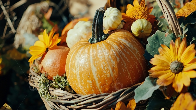 高清大图下载【趣麦麦图】秋日南瓜花篮