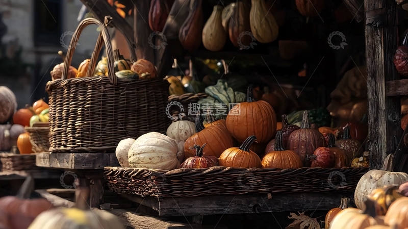 高清大图下载【趣麦麦图】秋季收获的南瓜和水果