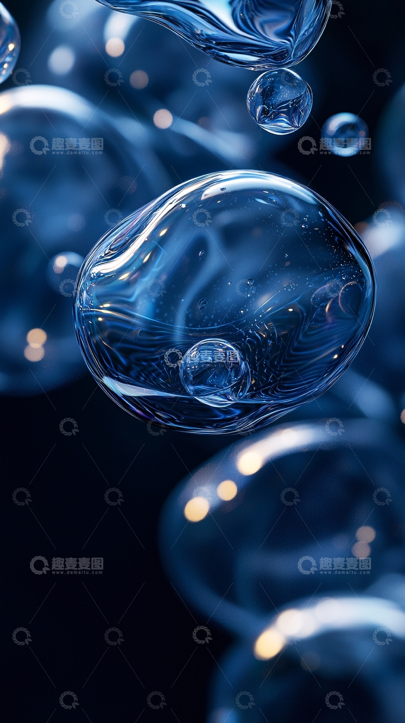 高清大图下载【趣麦麦图】深蓝色水滴气泡高清壁纸