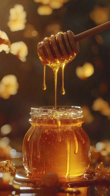 蜂蜜滴落玻璃瓶