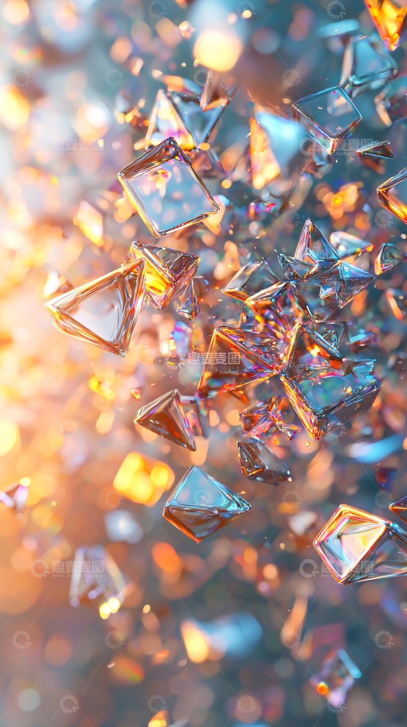 高清大图下载【趣麦麦图】闪耀的多边形晶体飞散