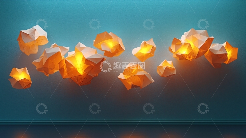 高清大图下载【趣麦麦图】发光多面体漂浮