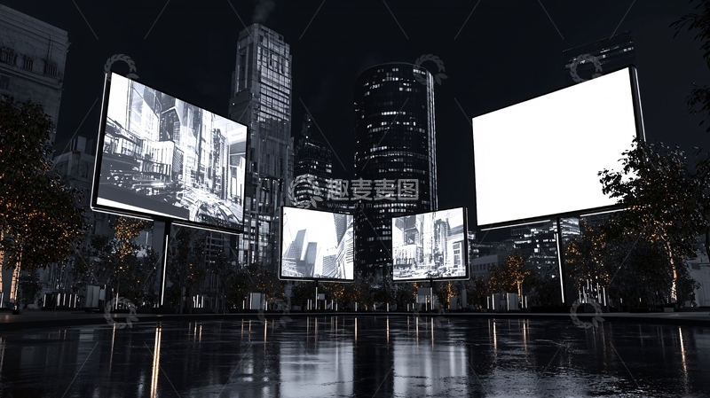 高清大图下载【趣麦麦图】夜晚城市街景广告牌