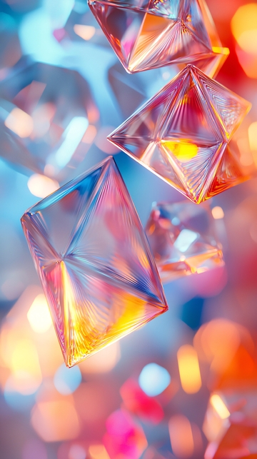 彩色光影下的透明几何体