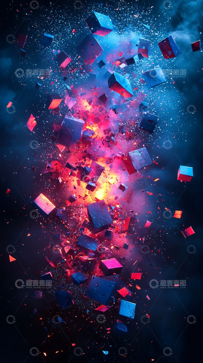 高清大图下载【趣麦麦图】爆炸的彩色方块