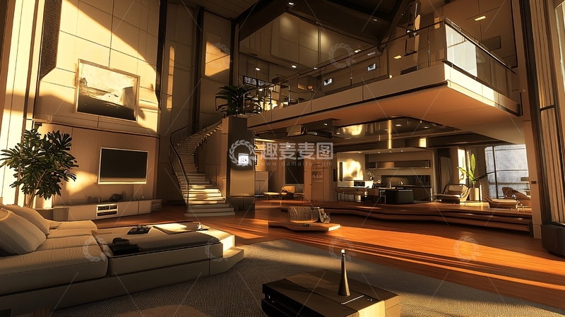 高清大图下载【趣麦麦图】现代化双层复式公寓客厅