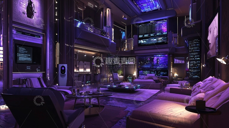 高清大图下载【趣麦麦图】紫色奢华别墅客厅
