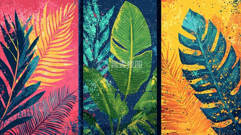 高清大图下载【趣麦麦图】彩色热带树叶艺术