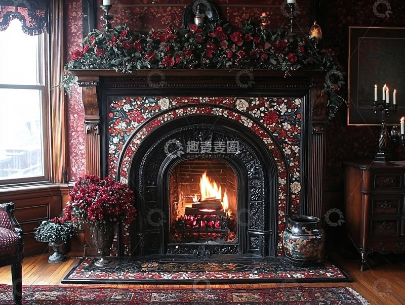 高清大图下载【趣麦麦图】古典壁炉与火焰