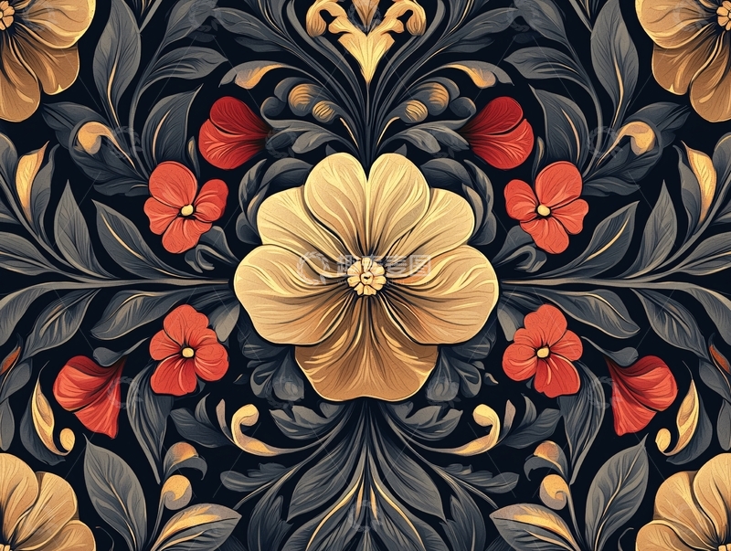 高清大图下载【趣麦麦图】金色花朵对称图案