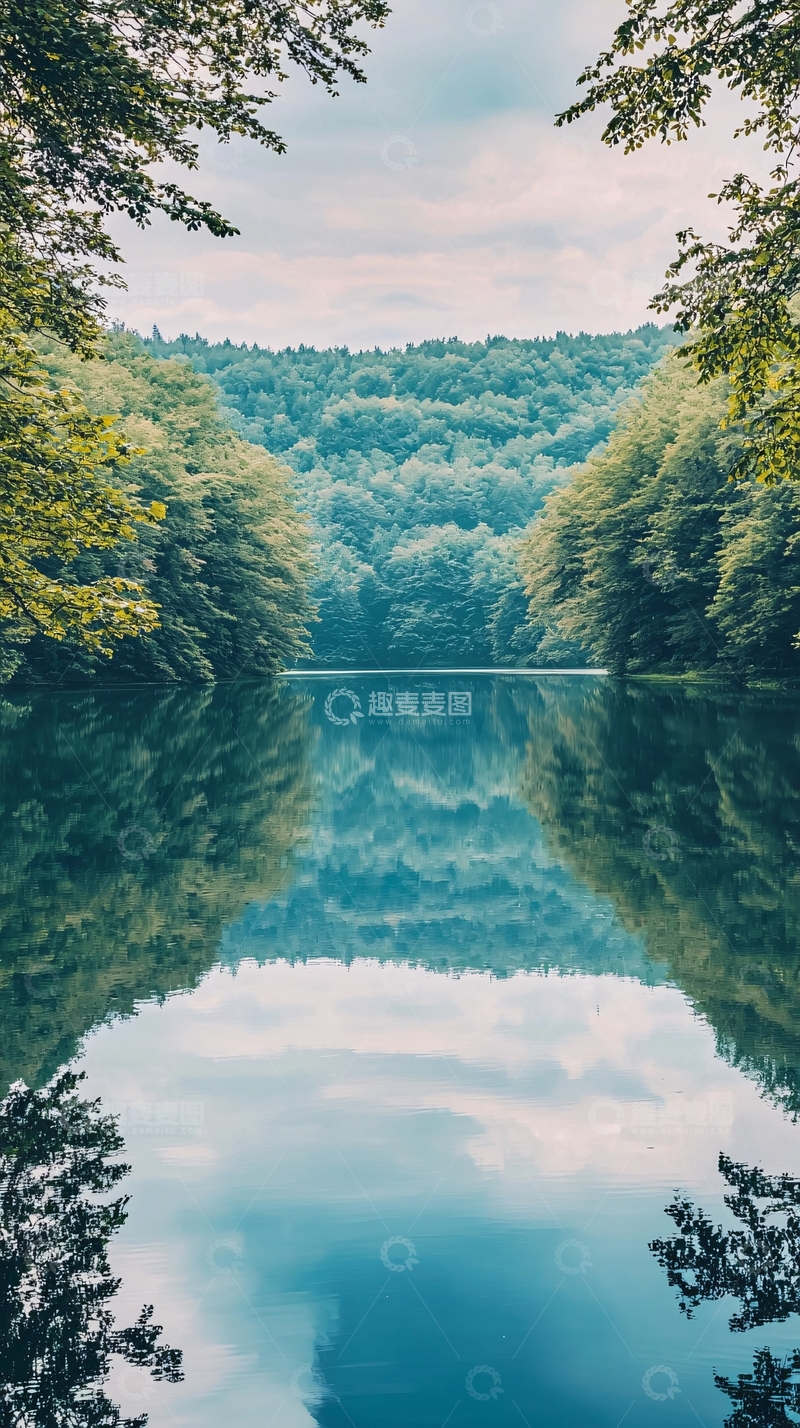 高清大图下载【趣麦麦图】宁静湖泊树木倒影