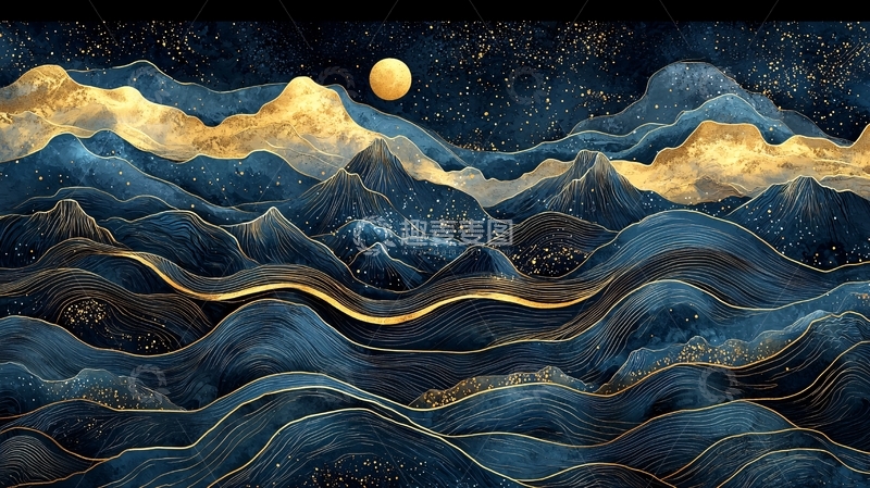 高清大图下载【趣麦麦图】金色山脉星空夜景