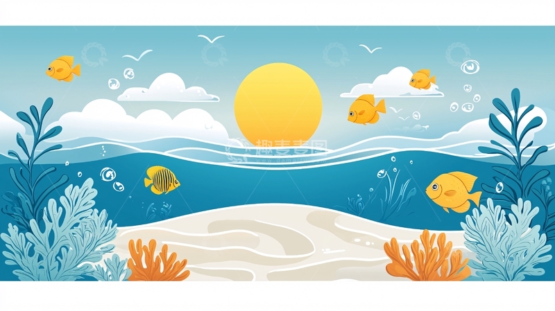 高清大图下载【趣麦麦图】卡通海洋生物阳光海滩