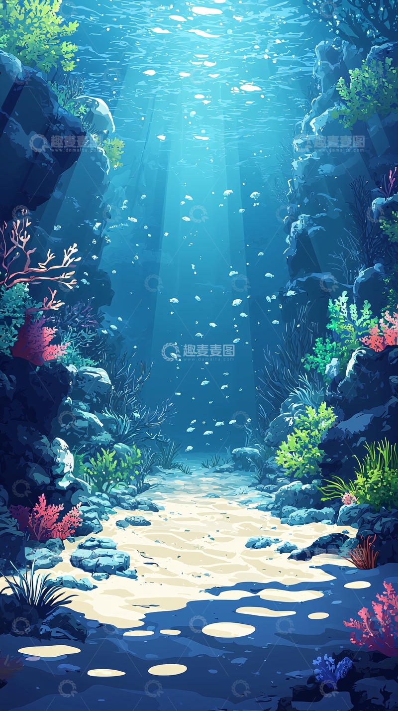 高清大图下载【趣麦麦图】水下卡通珊瑚礁