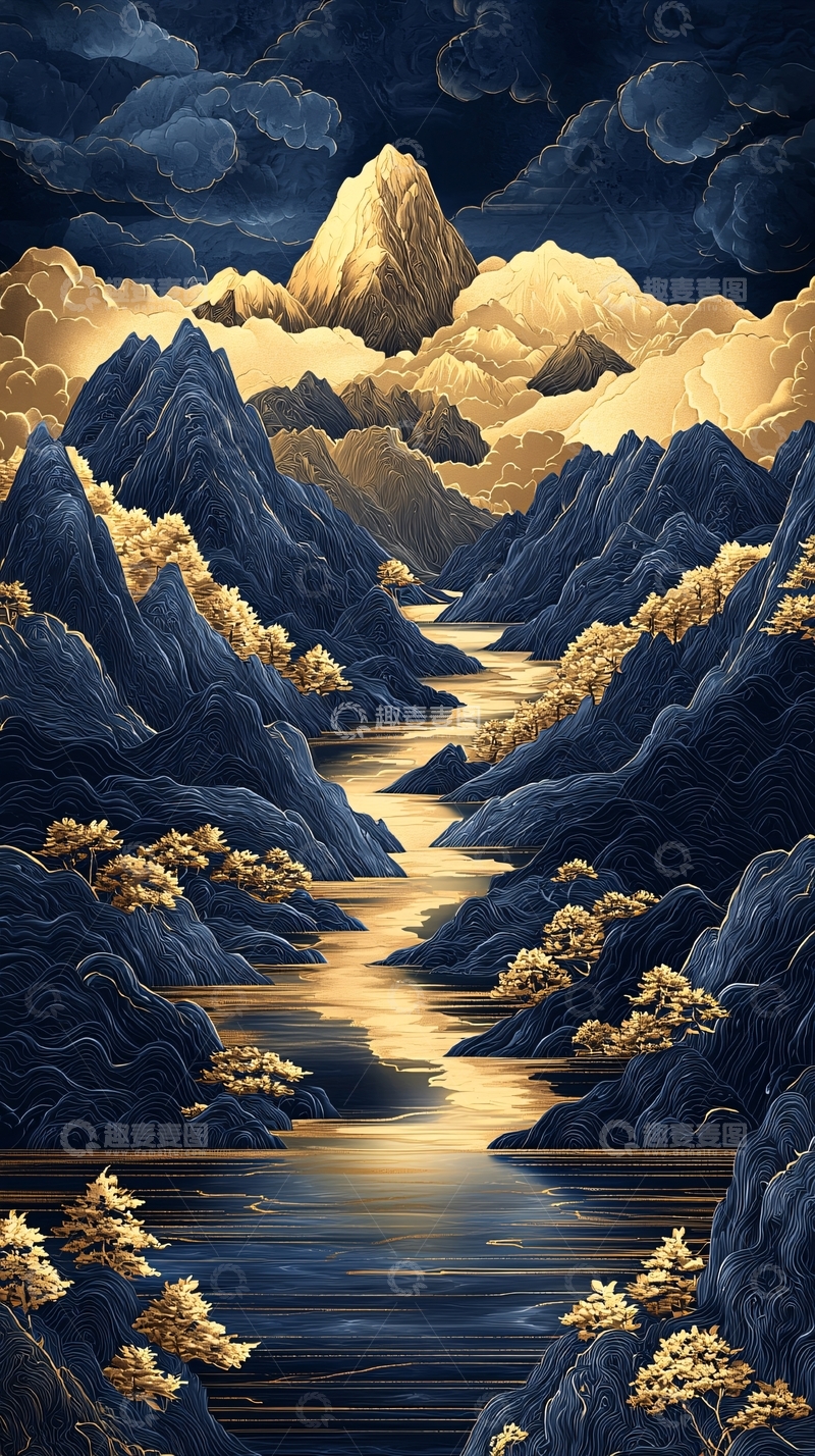 高清大图下载【趣麦麦图】金色山脉间的河流