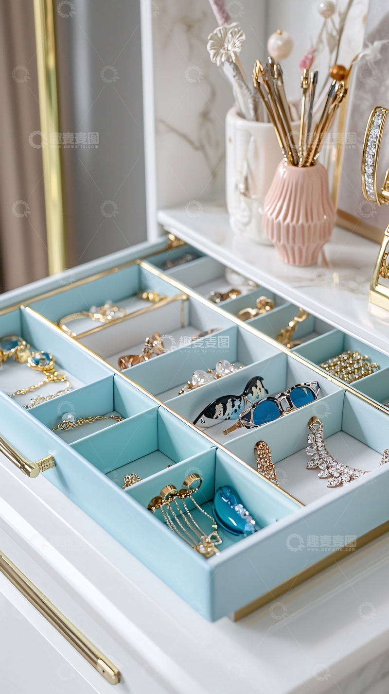 高清大图下载【趣麦麦图】-蓝色首饰收纳盒