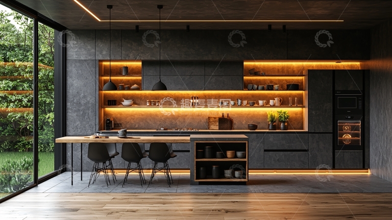 高清大图下载【趣麦麦图】现代化灰色水泥厨房设计