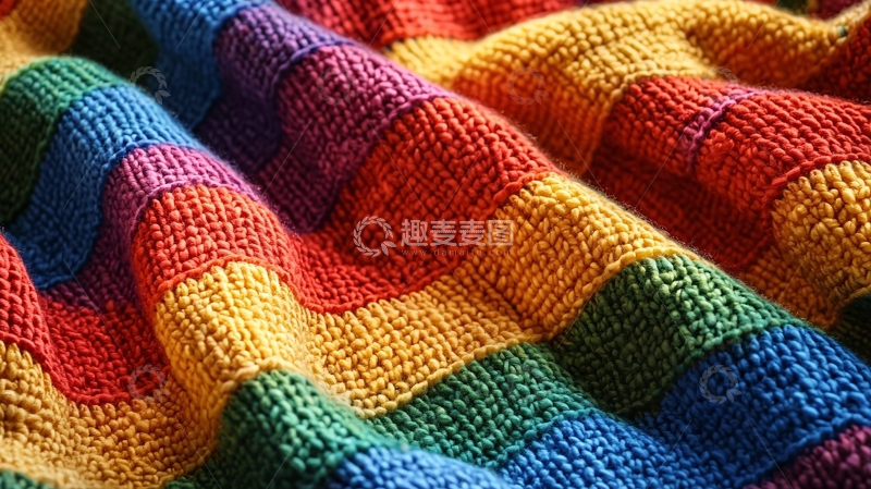 高清大图下载【趣麦麦图】彩虹条纹毛线毯