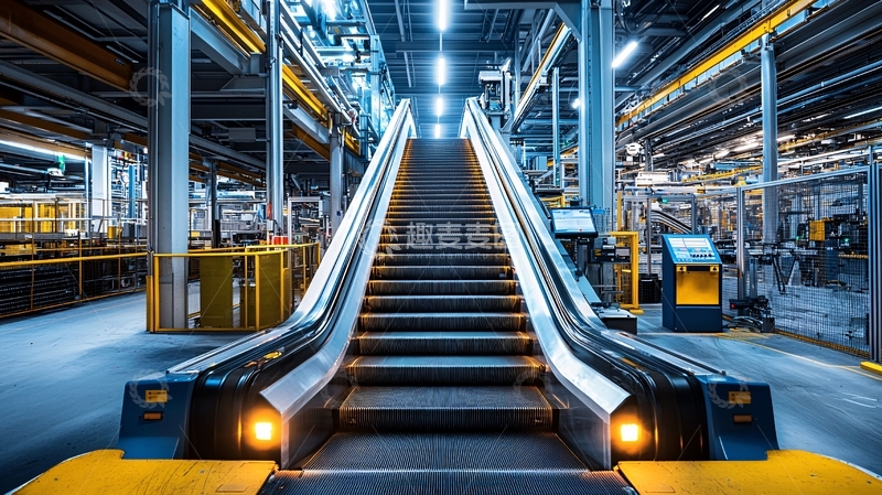 高清大图下载【趣麦麦图】工业环境中向上延伸的扶梯