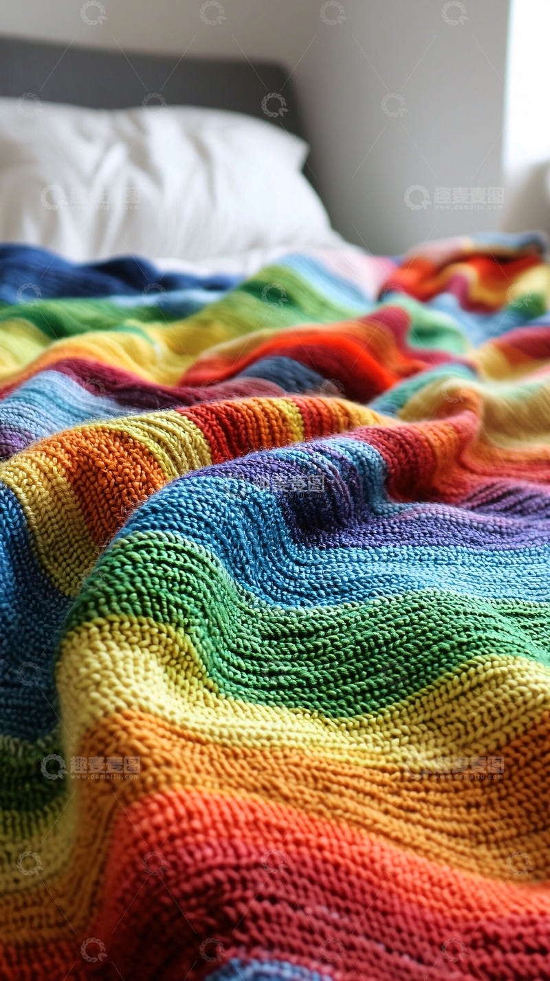 高清大图下载【趣麦麦图】彩虹条纹毛毯