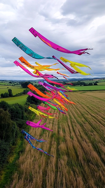 彩色风筝田野上空飞舞