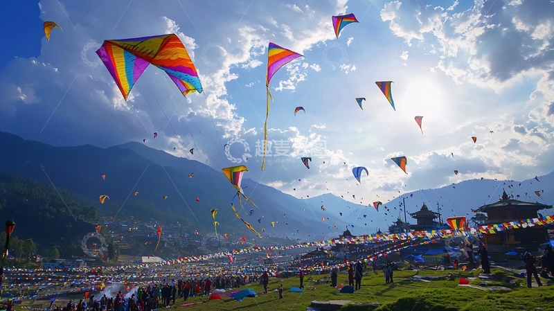 高清大图下载【趣麦麦图】彩色风筝飞翔在蓝天白云