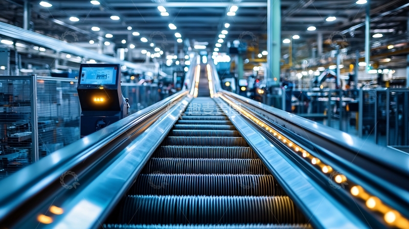 高清大图下载【趣麦麦图】蓝色调自动扶梯延伸向远处