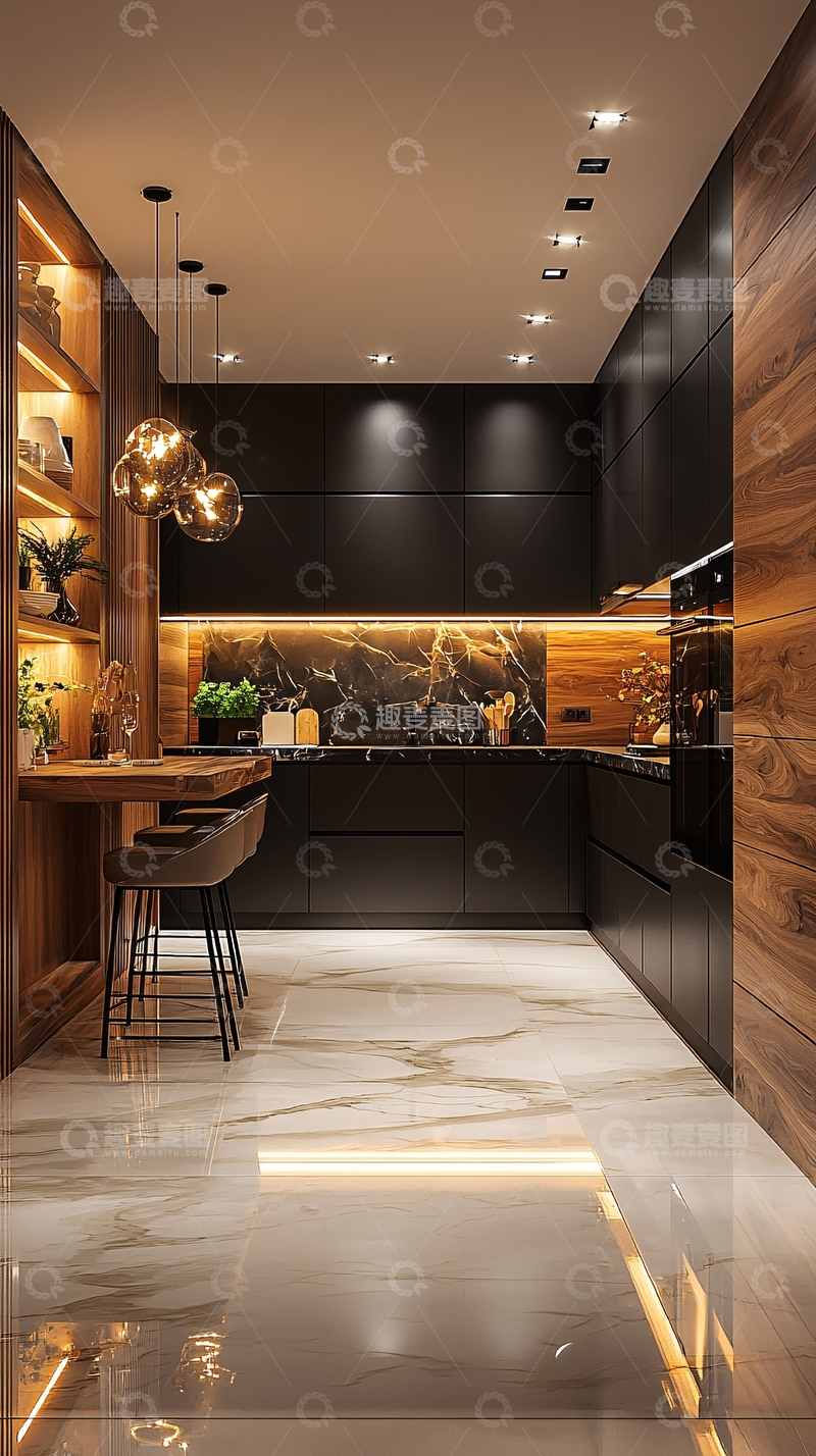 高清大图下载【趣麦麦图】现代轻奢黑色厨房