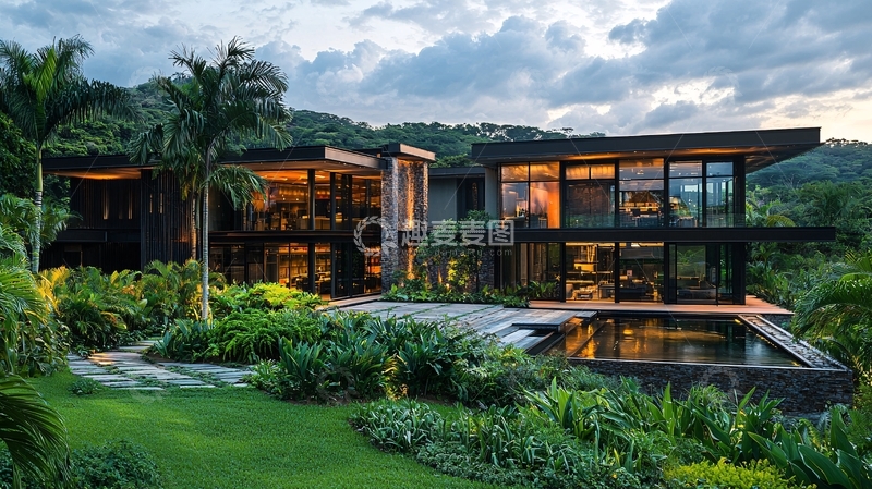 高清大图下载【趣麦麦图】现代热带别墅外观