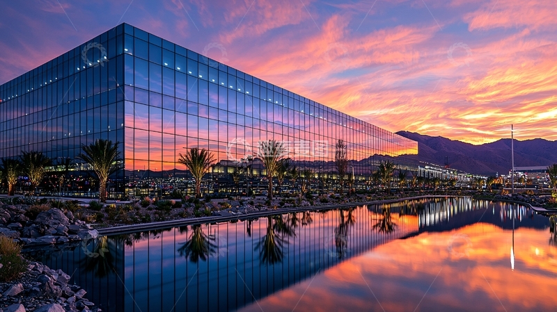 高清大图下载【趣麦麦图】日落下的现代玻璃建筑