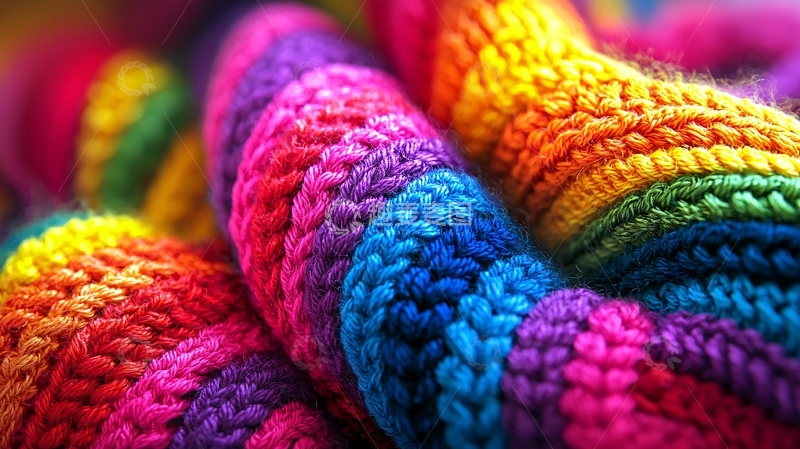 高清大图下载【趣麦麦图】彩虹条纹毛线特写
