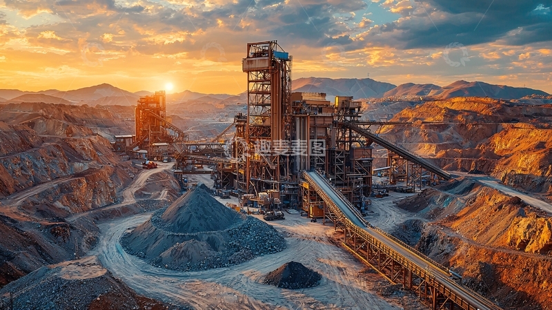 高清大图下载【趣麦麦图】工业景观夕阳下的矿场