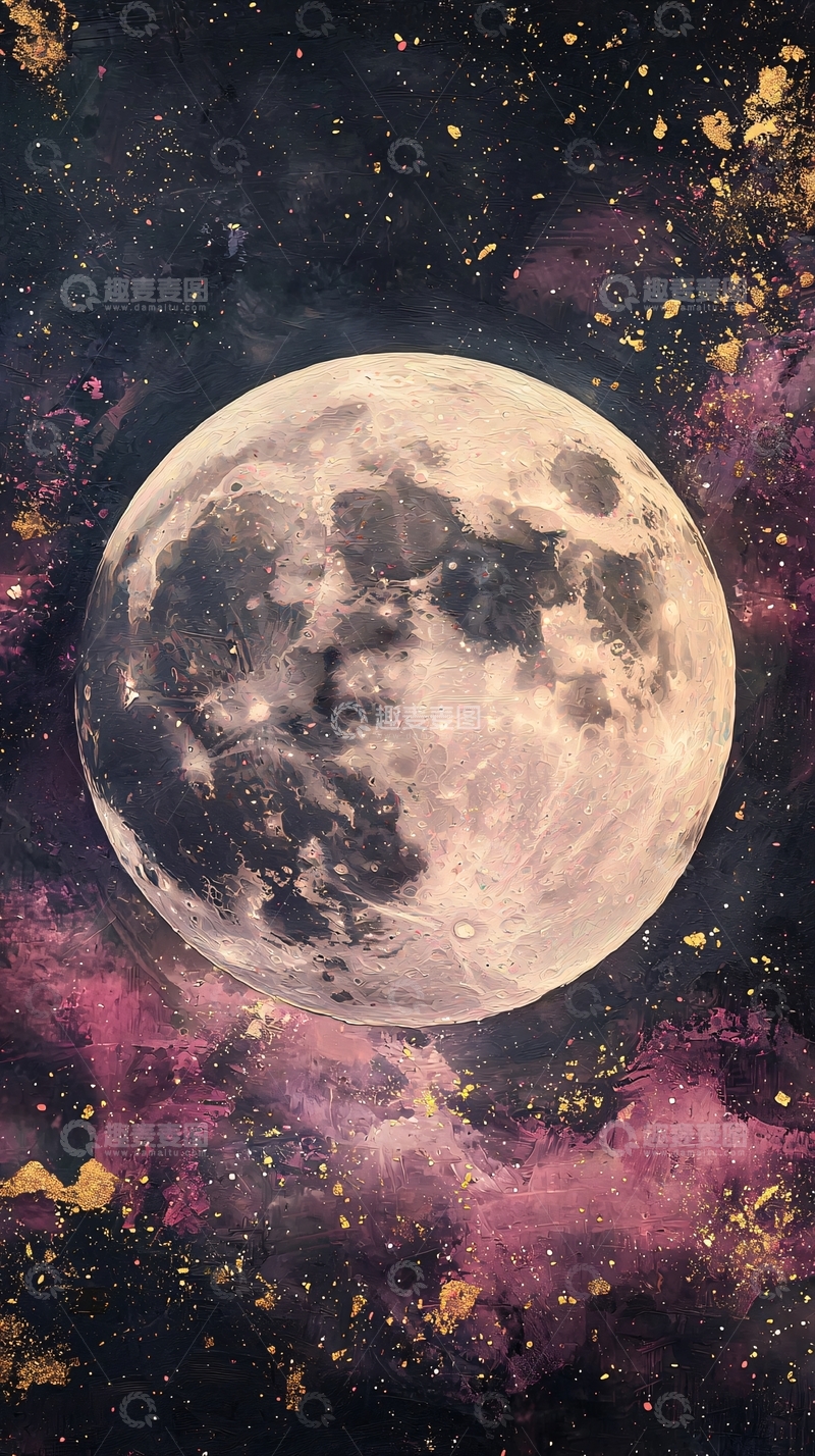 高清大图下载【趣麦麦图】宇宙星空满月壁纸