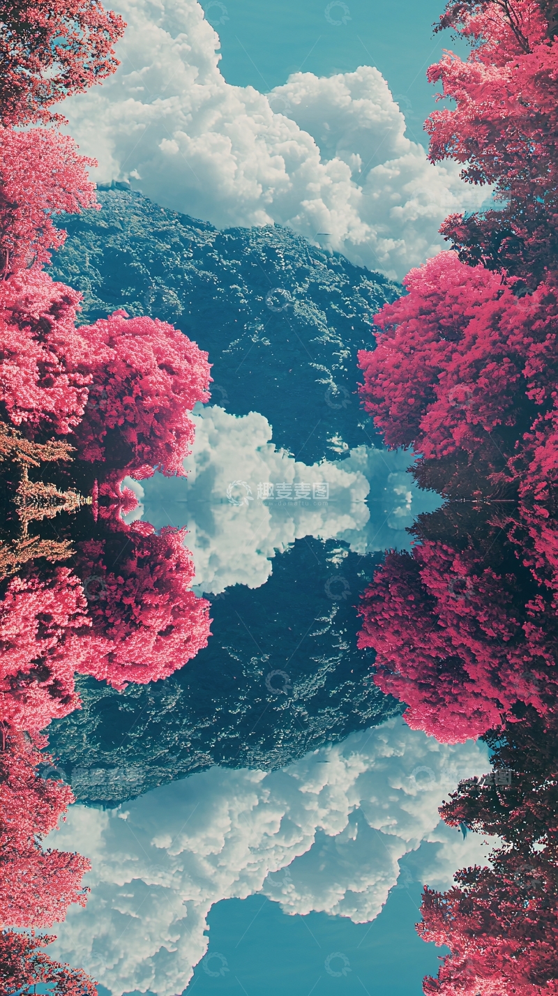 高清大图下载【趣麦麦图】粉红树木天空镜像反射