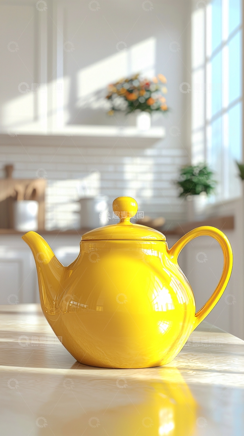 高清大图下载【趣麦麦图】黄色陶瓷茶壶