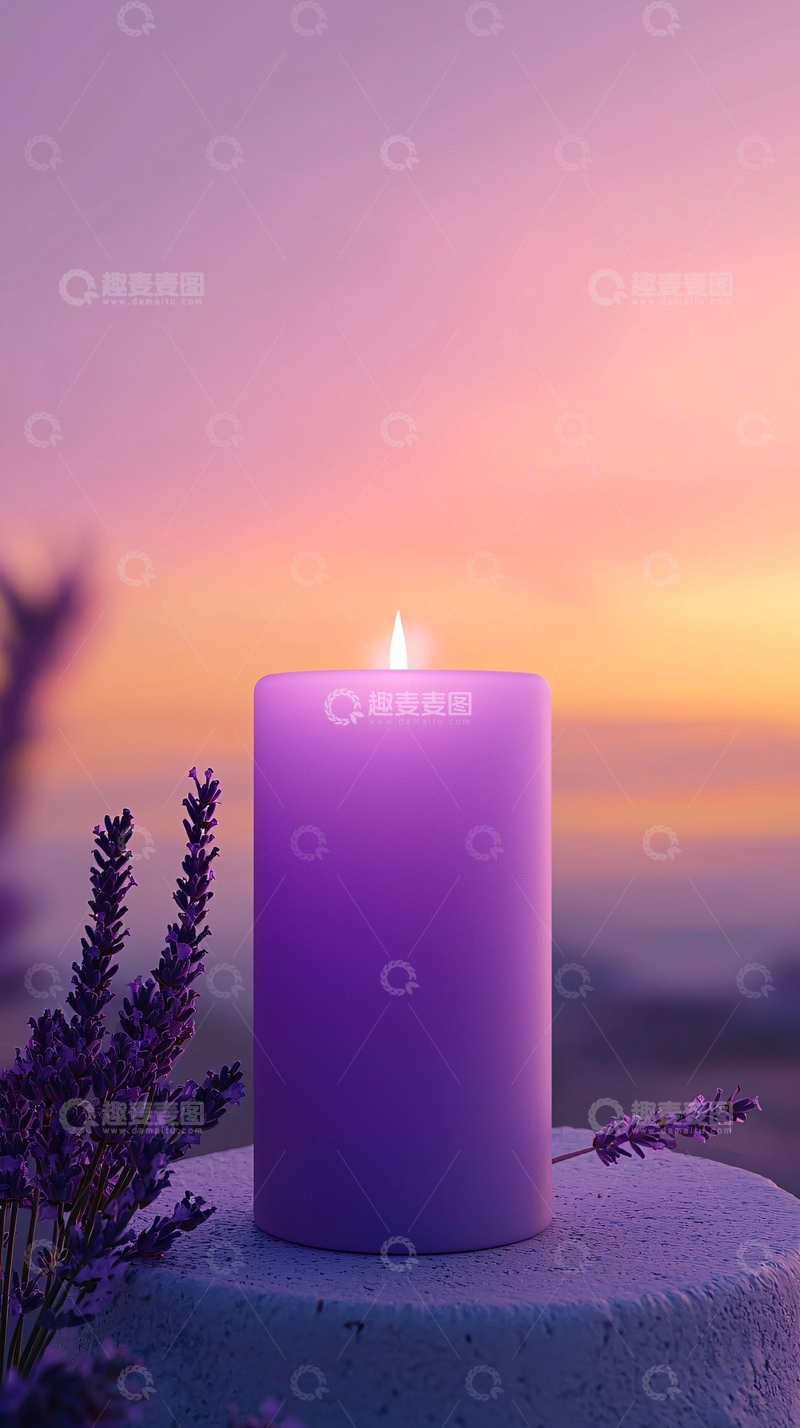 高清大图下载【趣麦麦图】紫色蜡烛日落