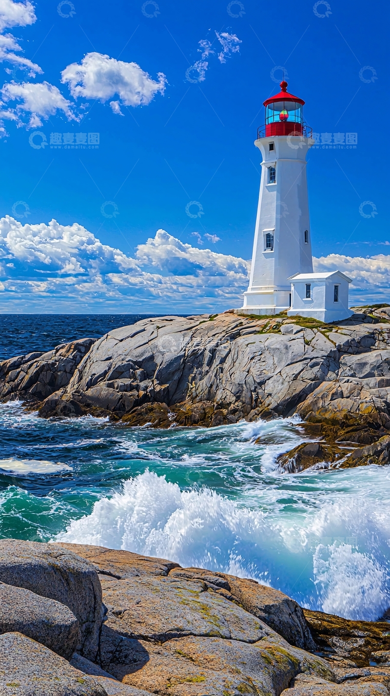 高清大图下载【趣麦麦图】海边白色灯塔