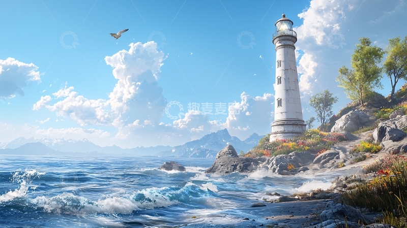 高清大图下载【趣麦麦图】海边灯塔风景