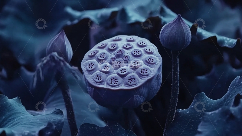 高清大图下载【趣麦麦图】蓝紫色荷花莲蓬特写