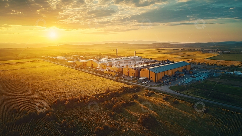 高清大图下载【趣麦麦图】金色阳光下的工厂全景