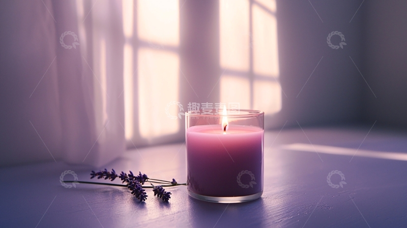 高清大图下载【趣麦麦图】窗边紫色香薰蜡烛